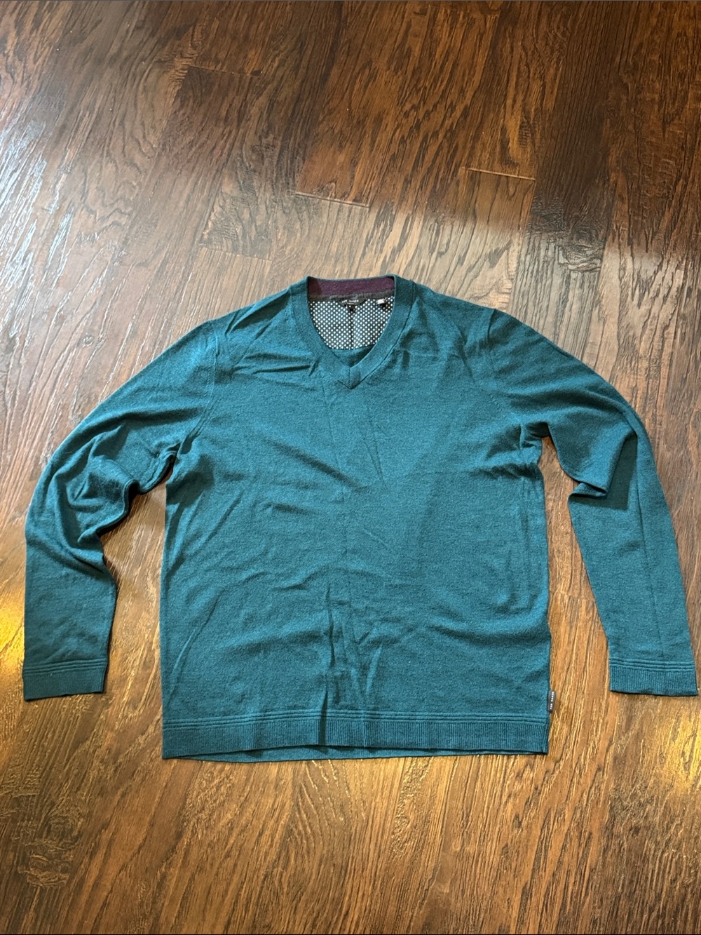Ted Baker London Teal V-Neck Sweater with Contrasting Neck Trim